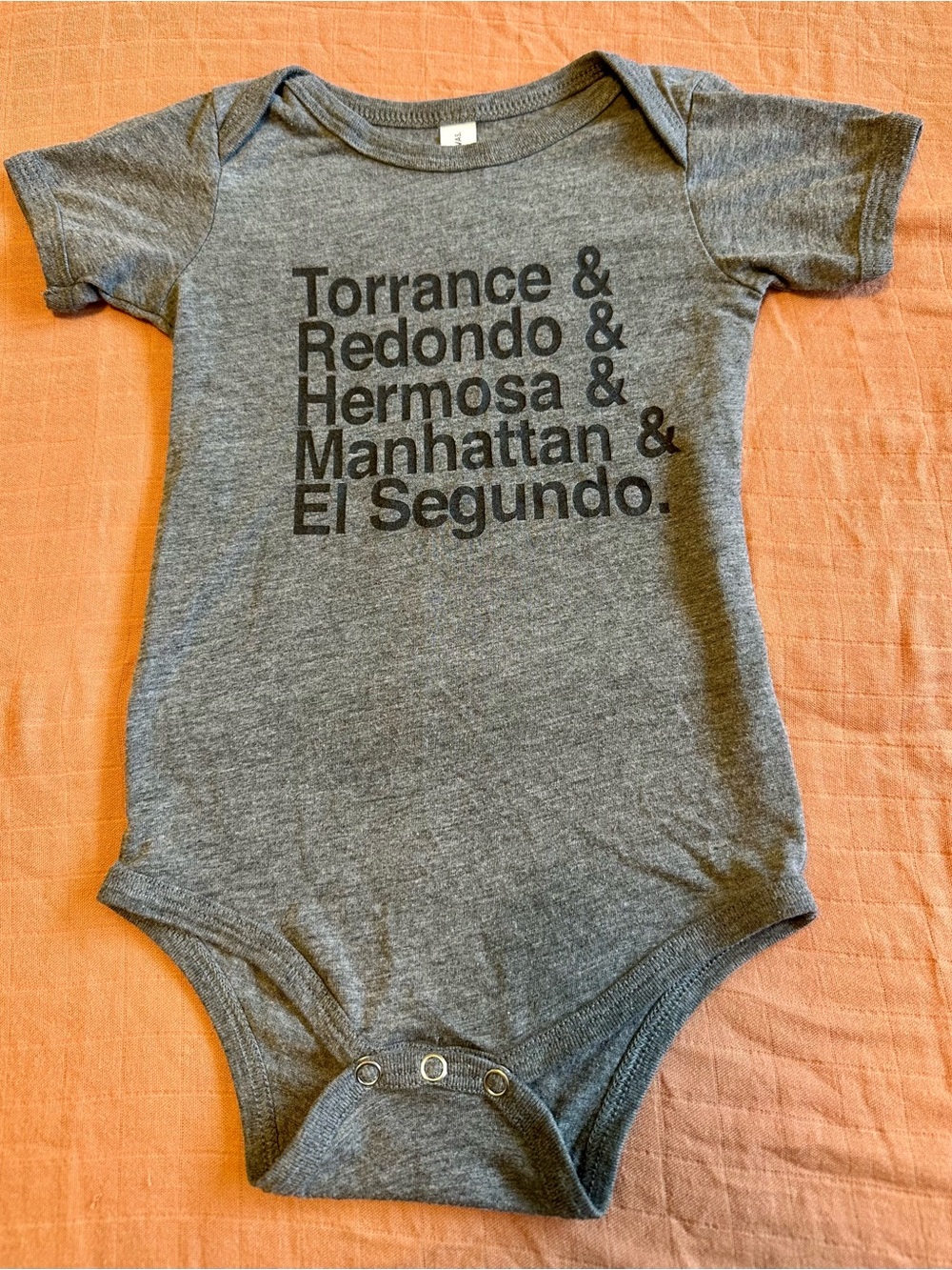 Bella Canvas Gray Kids Graphic One-Piece Bodysuit Representing South Bay Cities